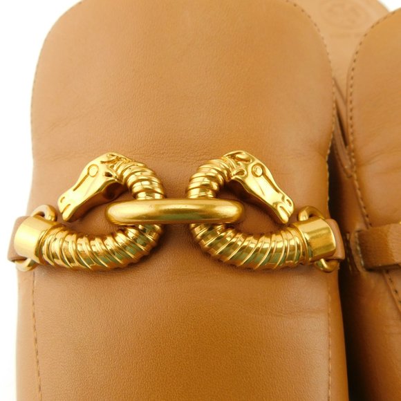 TORY BURCH Brown Tan Seahorse Loafer Mule Flats  9 - Picture 3 of 8